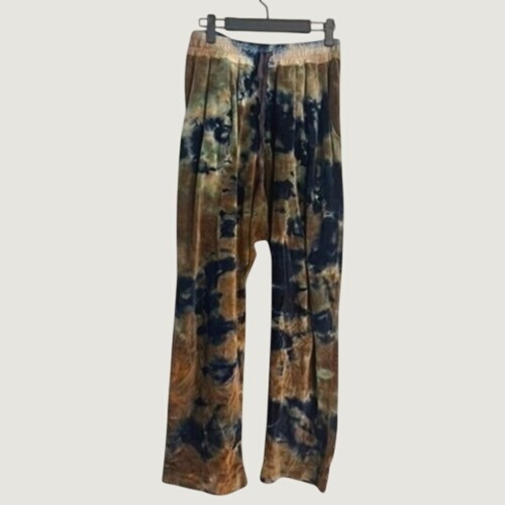 Gilda Midani Hand Dyed Velour cotton Lounge PJ Pants Brown Blue Tie Dye Brazil L